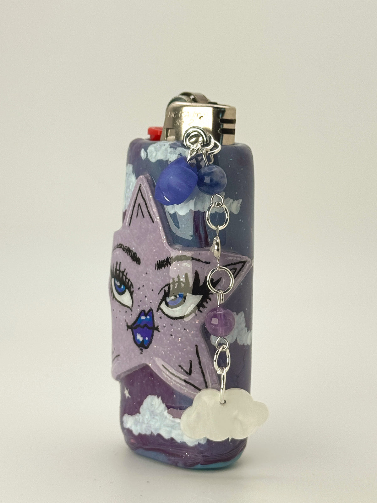 Lilac Haze Star Lighter Case with charm| Fits Standard Bic | Handmade Polymer Clay Art