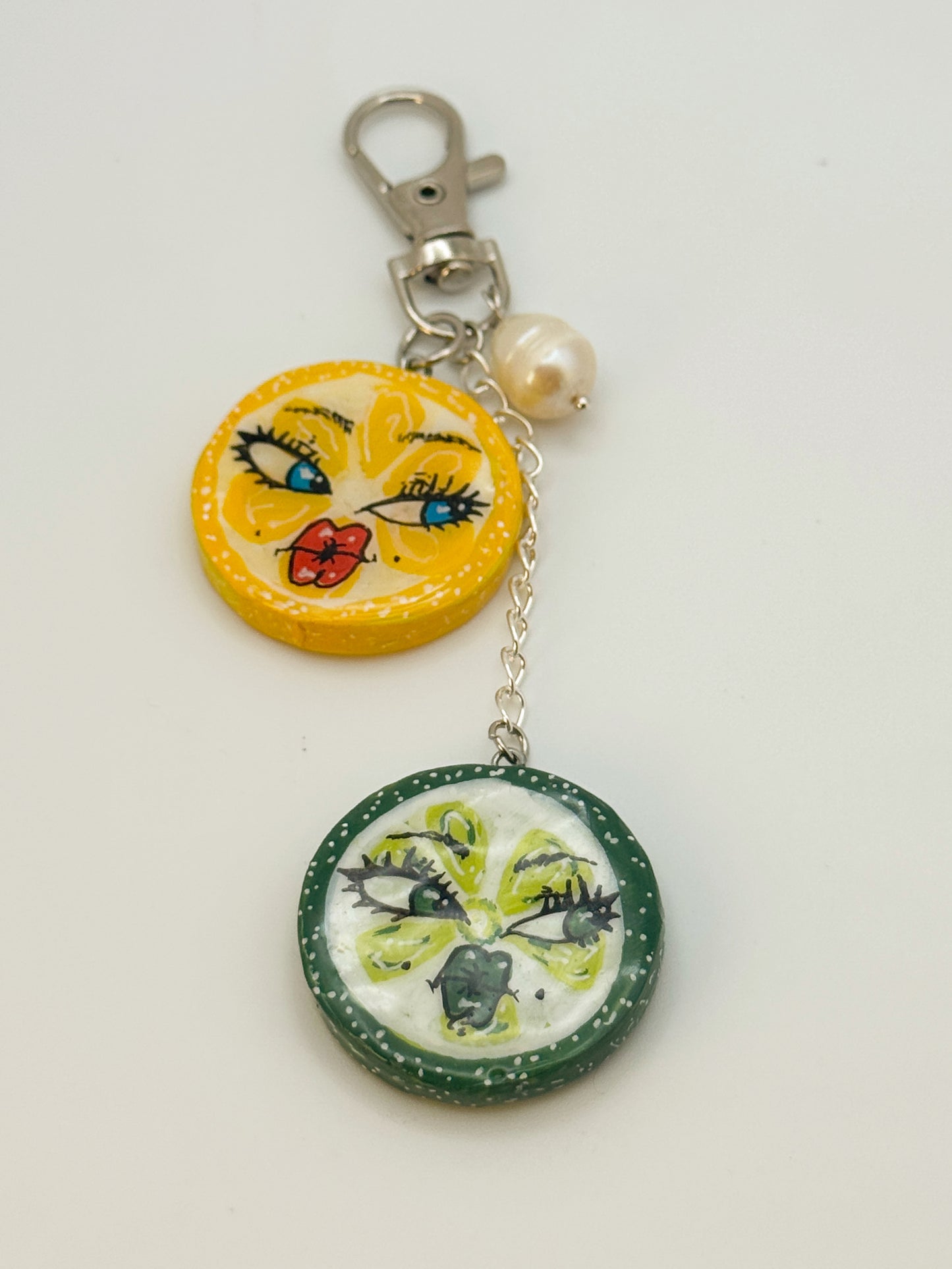 Sassy Lemon & Lime Keychain – Handmade Polymer Clay Bag Charm