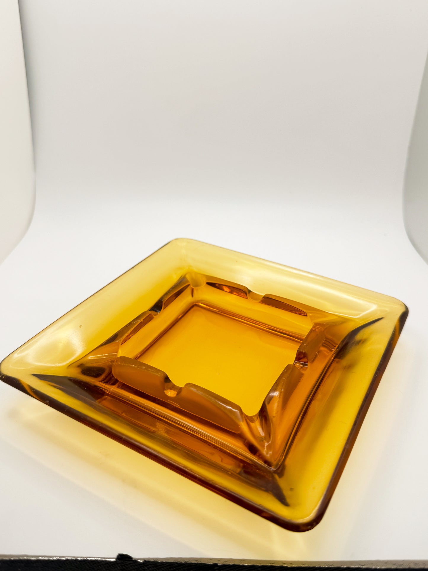 Vintage Amber Glass Ashtray – Mid Century Heavy Glass Catchall