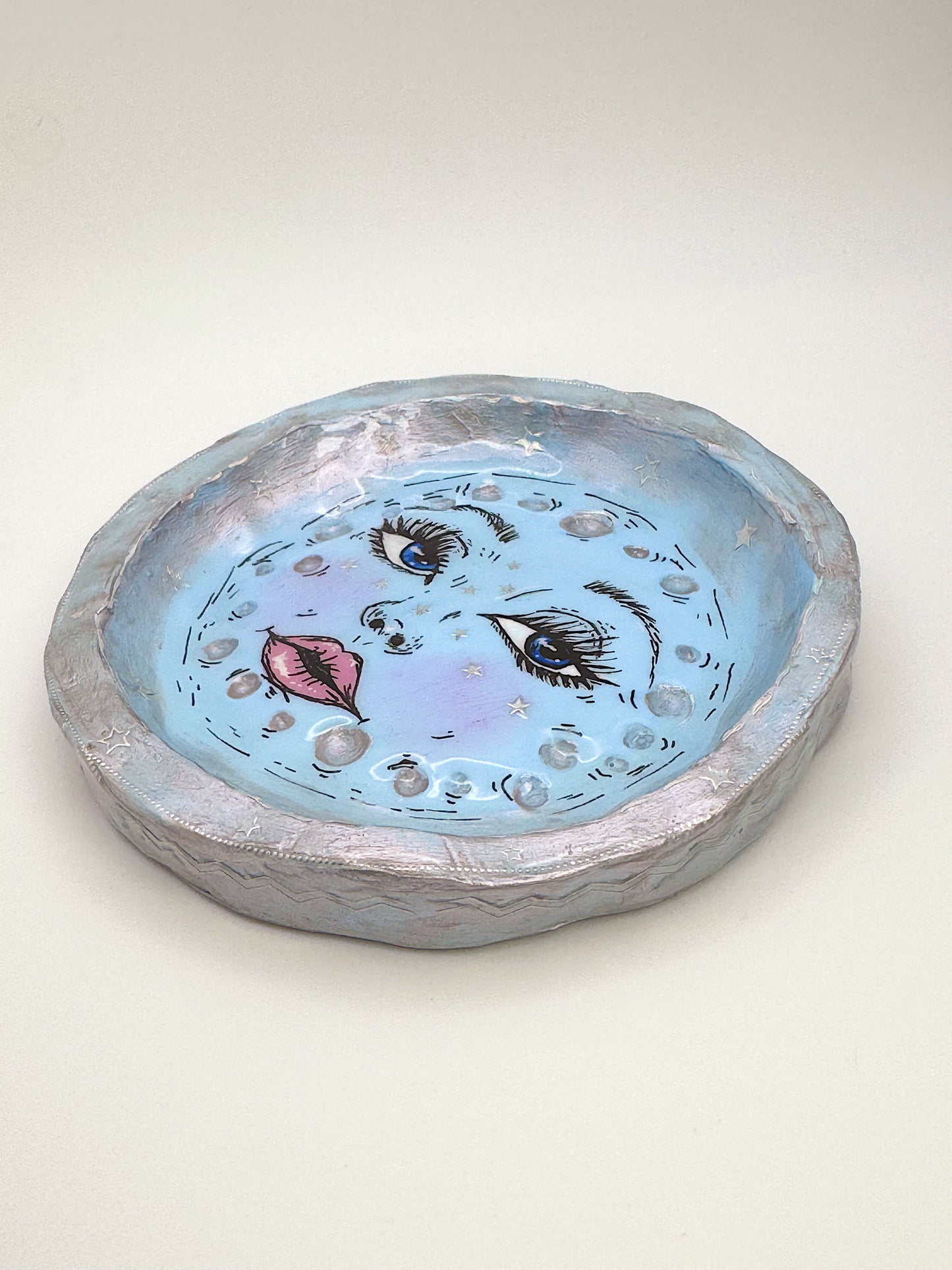 Blue Moon Trinket Dish – Hand-Painted Celestial Jewelry Dish (5”)