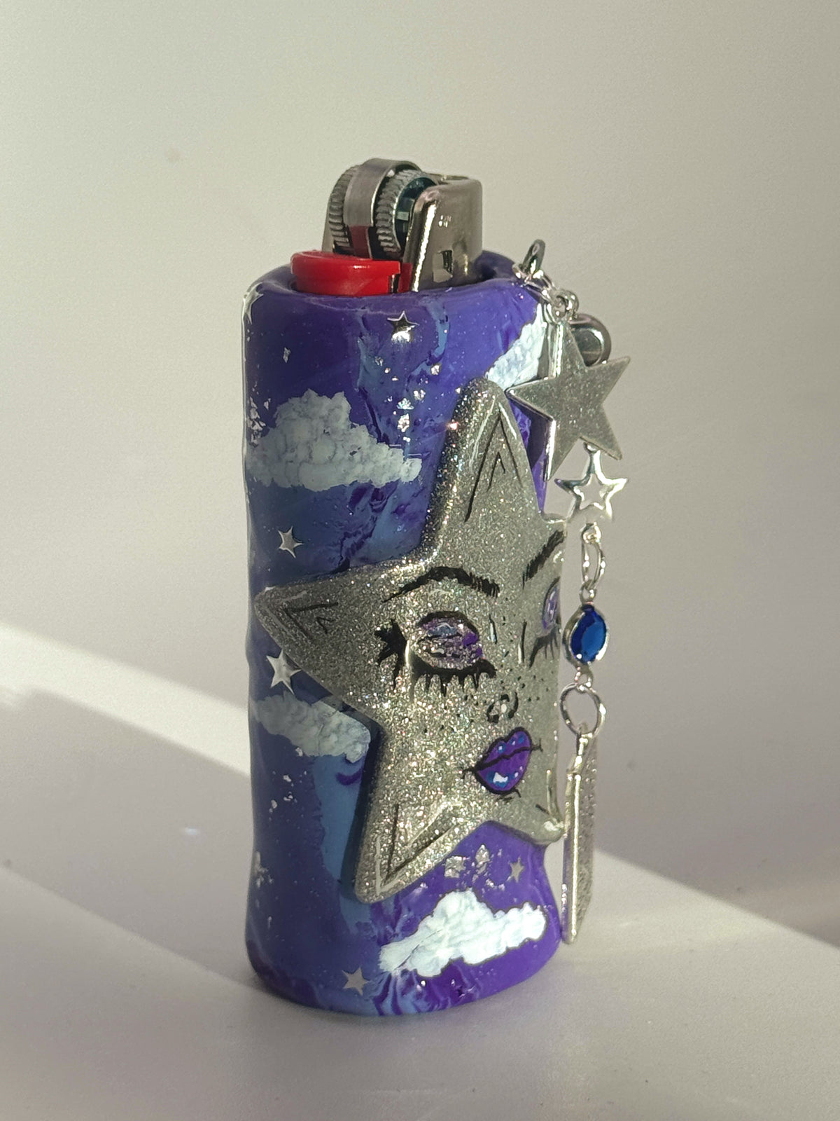 Galactic Star Princess Case with charm| Fits Standard Bic | Handmade Polymer Clay Art
