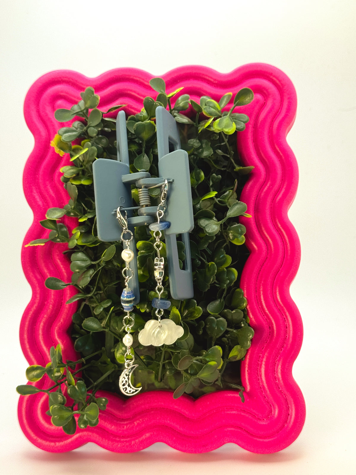 Blue Medium Claw Clip with Handmade Beaded Charms | Removable Charm Clip | 3.1”