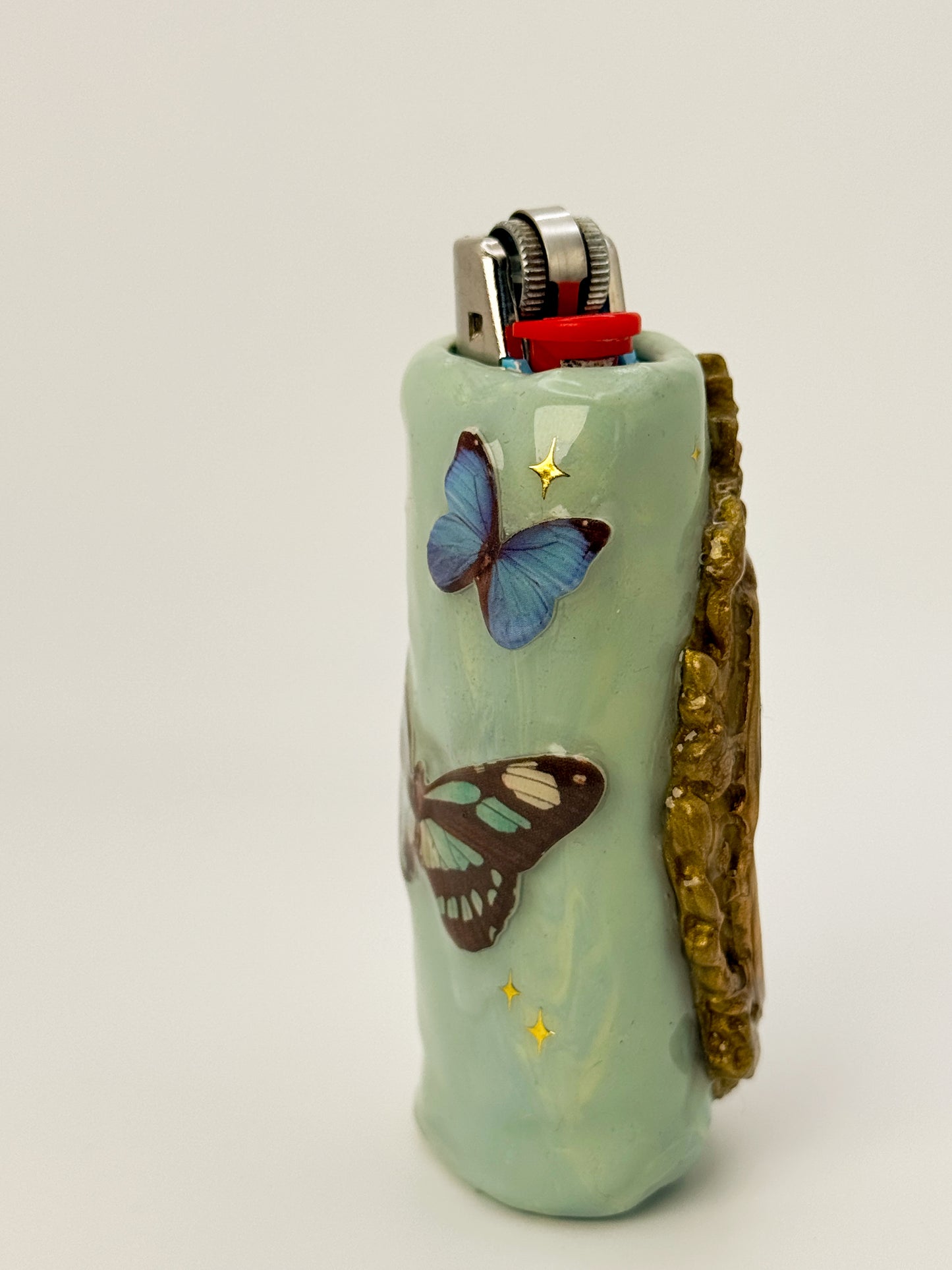 Butterfly Garden Polymer Clay Lighter Case – Vintage Portrait Style