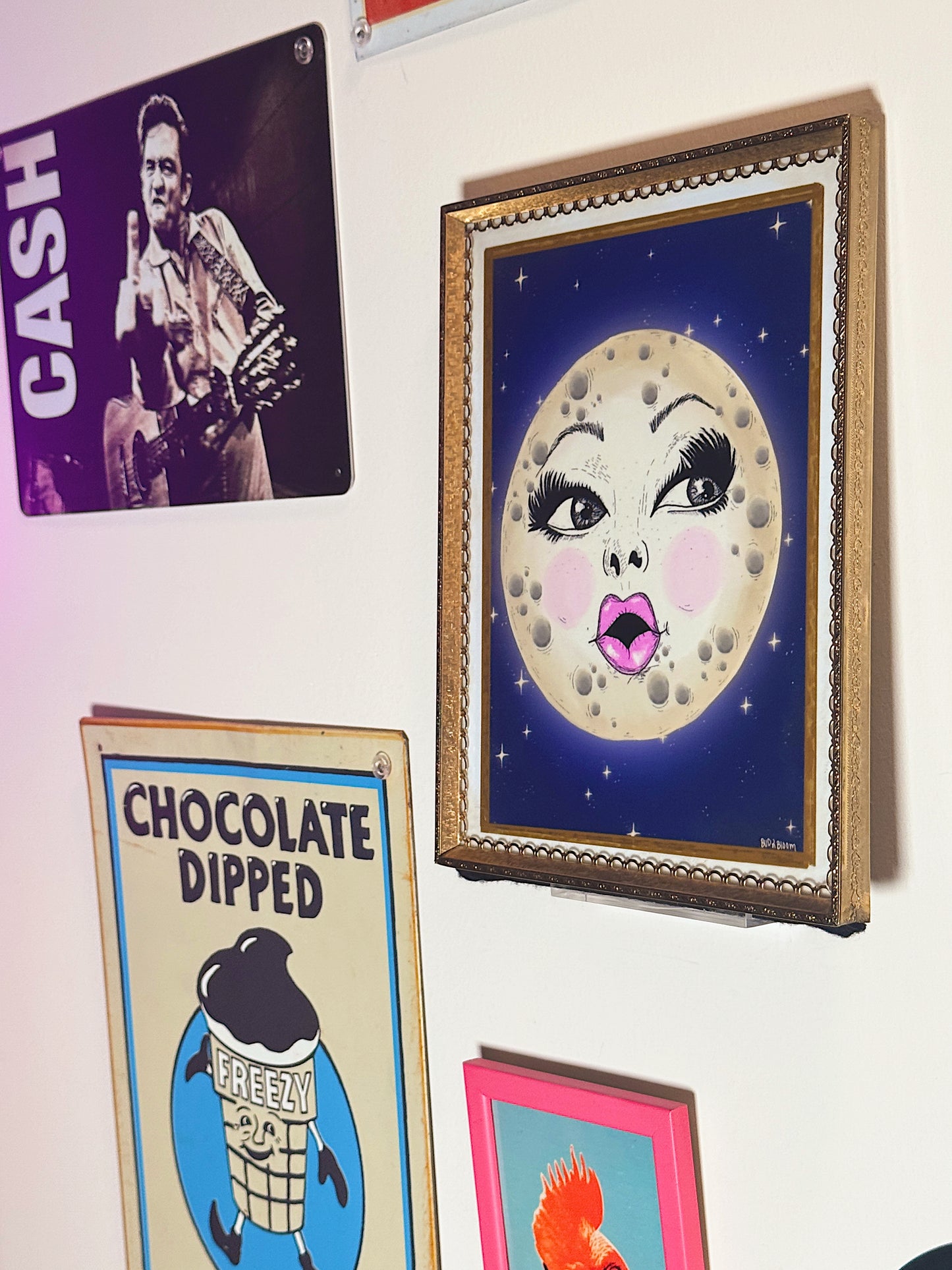 Whimsical Moon Face FRAMED Art – 8×10 Vintage-Style Celestial Wall Art