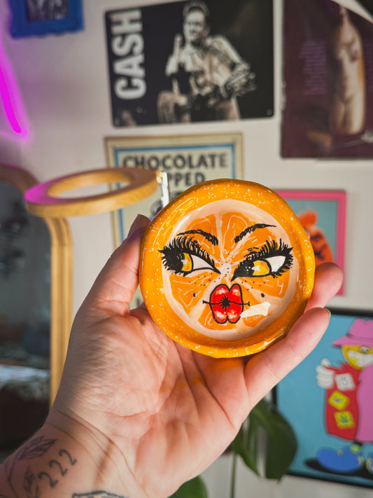 Orange Face Trinket Dish(3.5-4”) –Handmade Polymer Clay