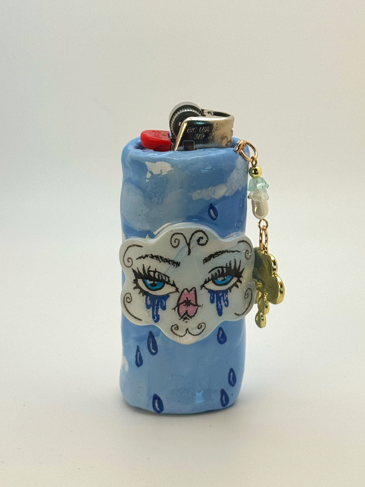 Crying Cloud Case with charm| Fits Standard Bic | Handmade Polymer Clay Art