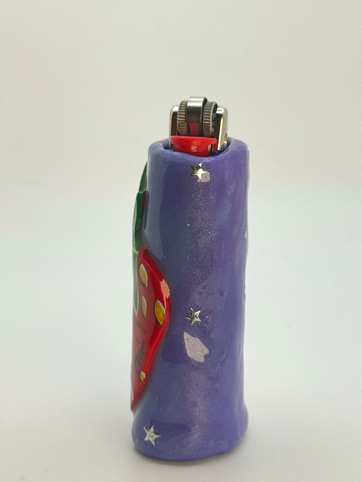 Sassy Strawberry Case with charm| Fits Standard Bic | Handmade Polymer Clay Art
