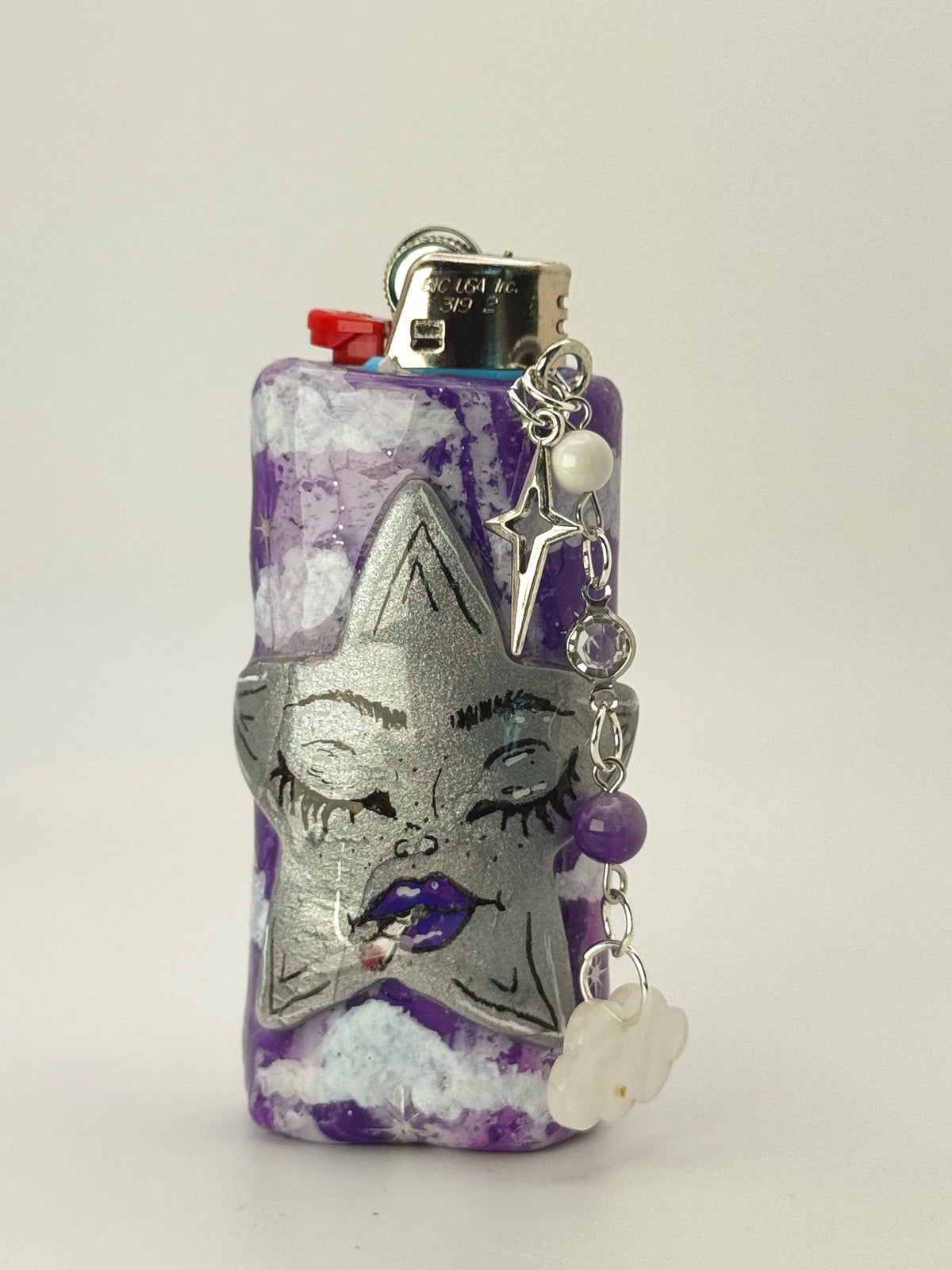 Head In The Clouds Star Lighter Case with charm| Fits Standard Bic | Handmade Polymer Clay Art