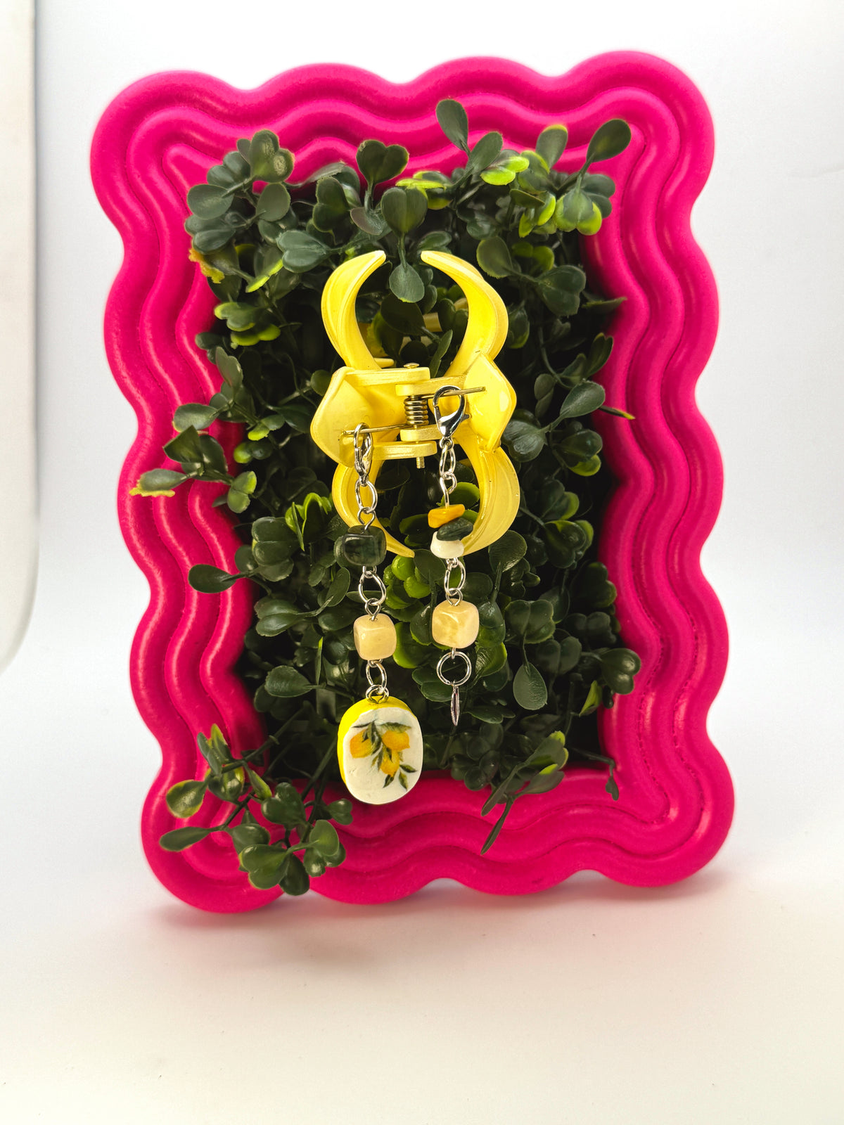 Yellow Flower Small Claw Clip with Handmade Beaded Charms | Removable Charm Clip | 2.1”