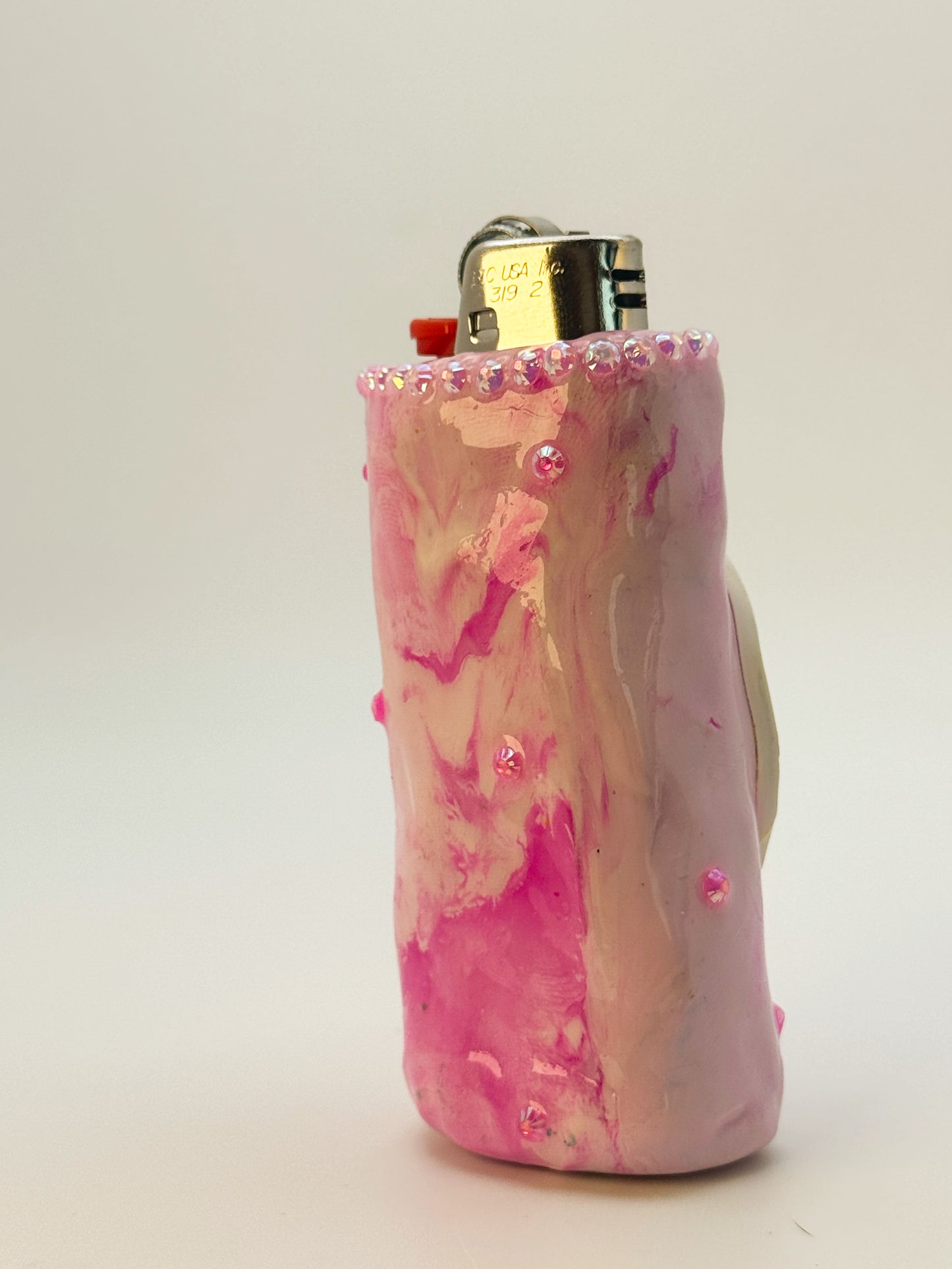 Smoking Pink Moon Lighter Case| Fits Standard Bic | Handmade Polymer Clay Art