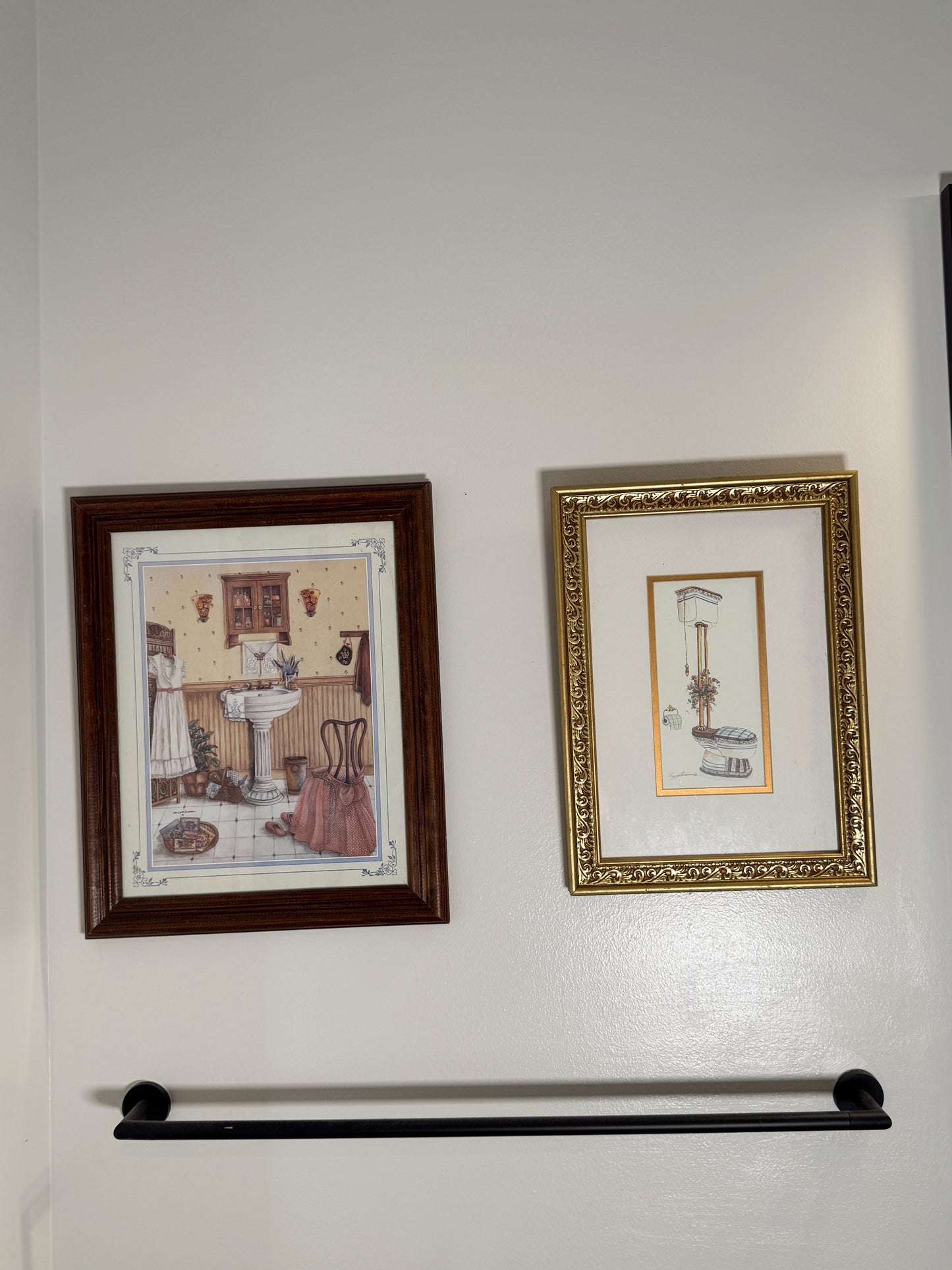 Vintage Victorian Bathroom Illustration in Ornate Gold Frame – 15” x 11”