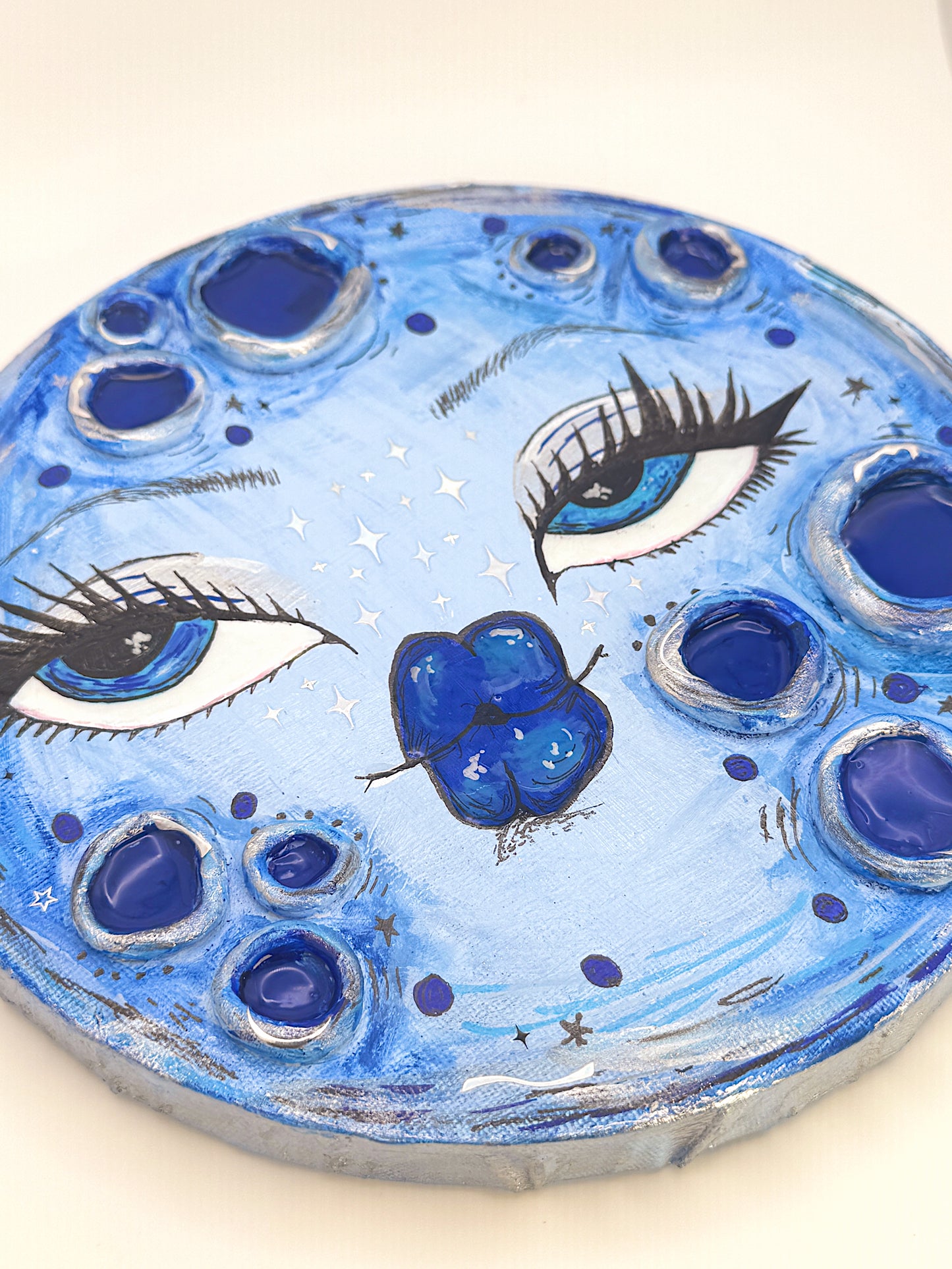 Lunar Lover – Hand-Painted 3D Blue Moon Canvas (8”)