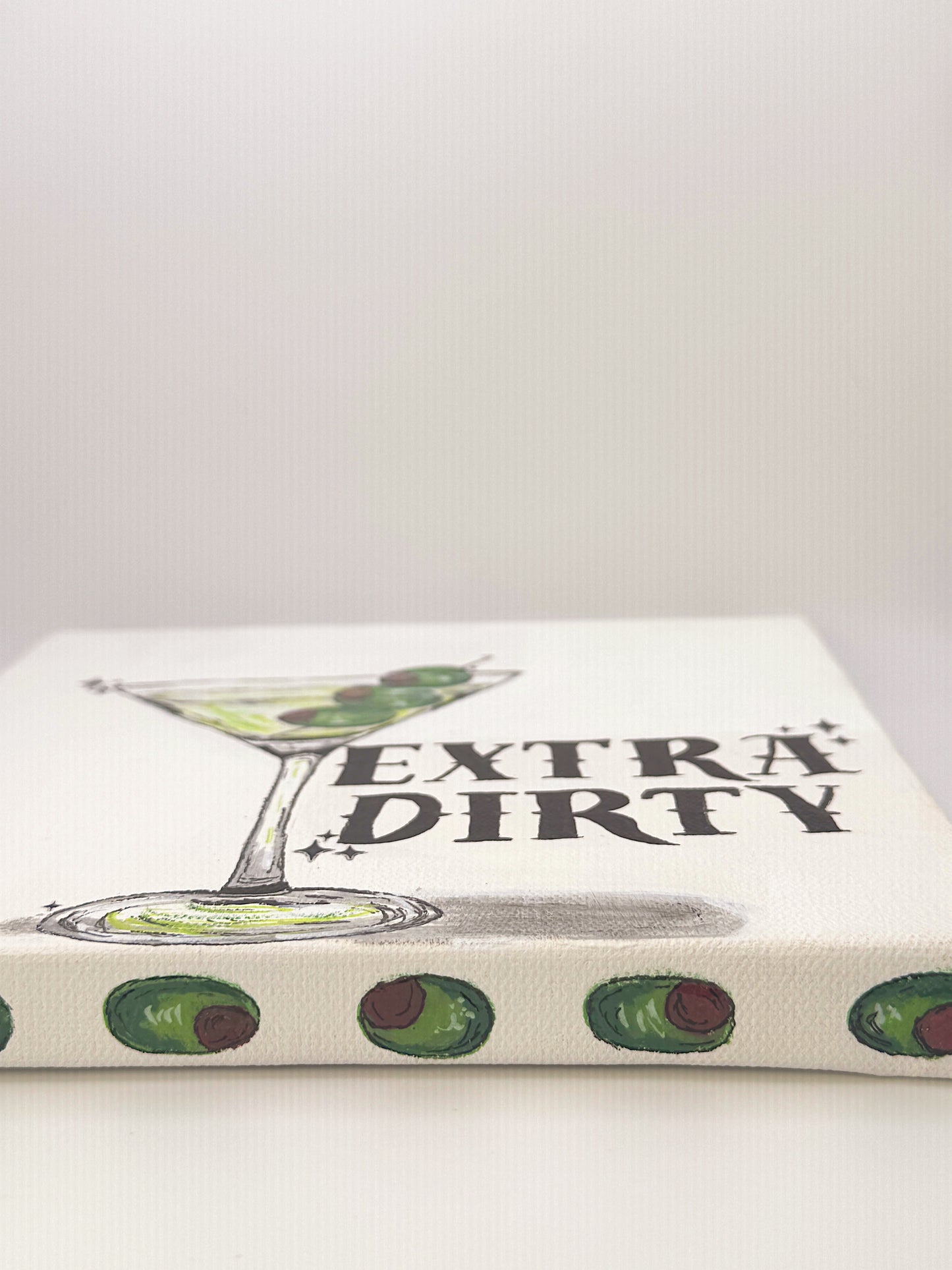 “Extra Dirty” Martini Canvas – 8x8 Hand-Painted Art with Resin Glossy Olives