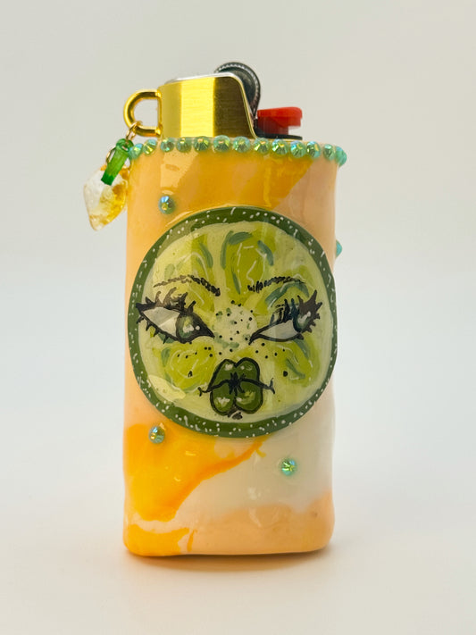 Sassy Lime Lighter Case w/ charm | Fits Standard Bic | Handmade Polymer Clay Art