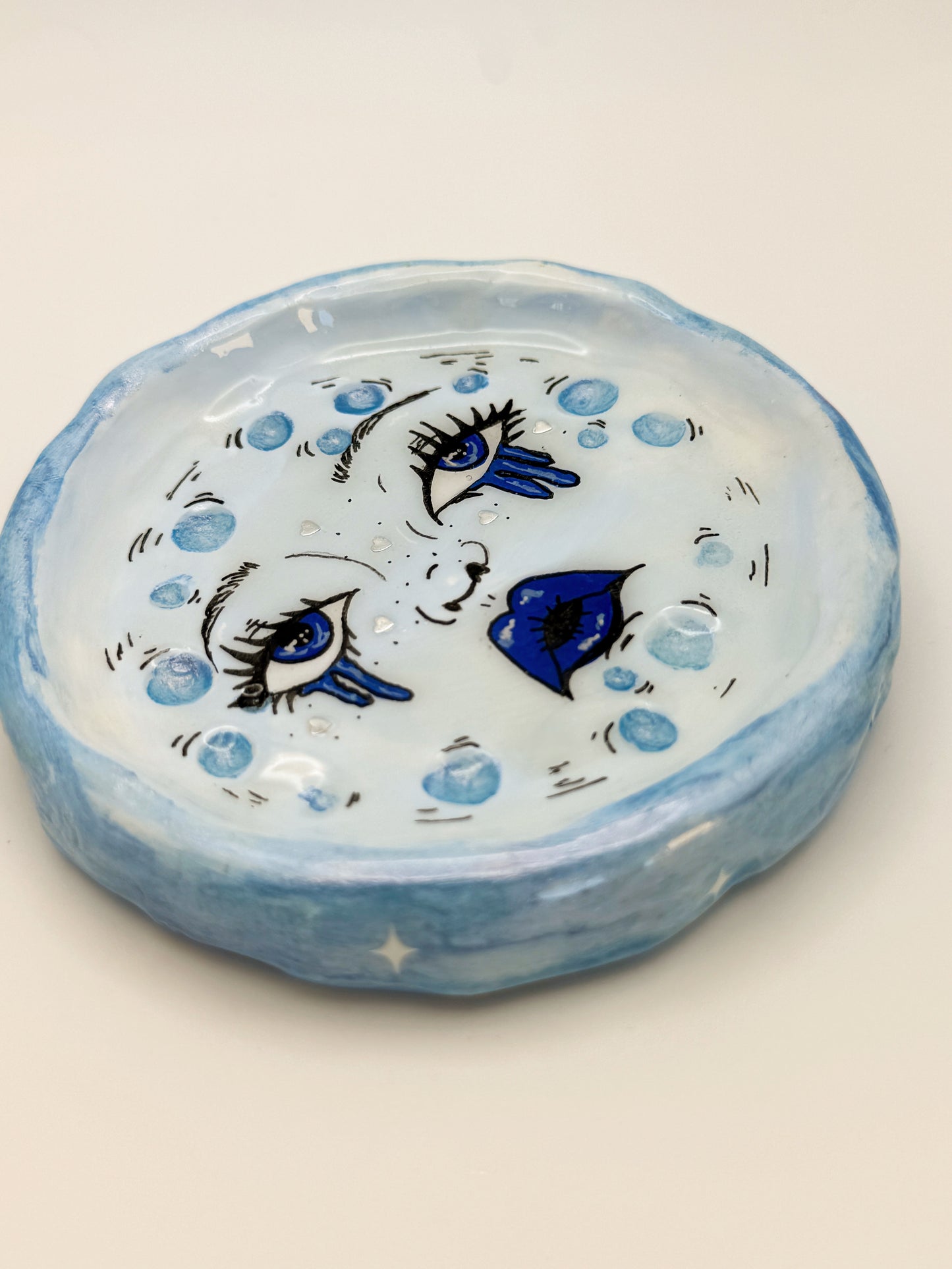 Sad Girl Moon Trinket Dish | Blue Celestial Ring Dish | Handmade