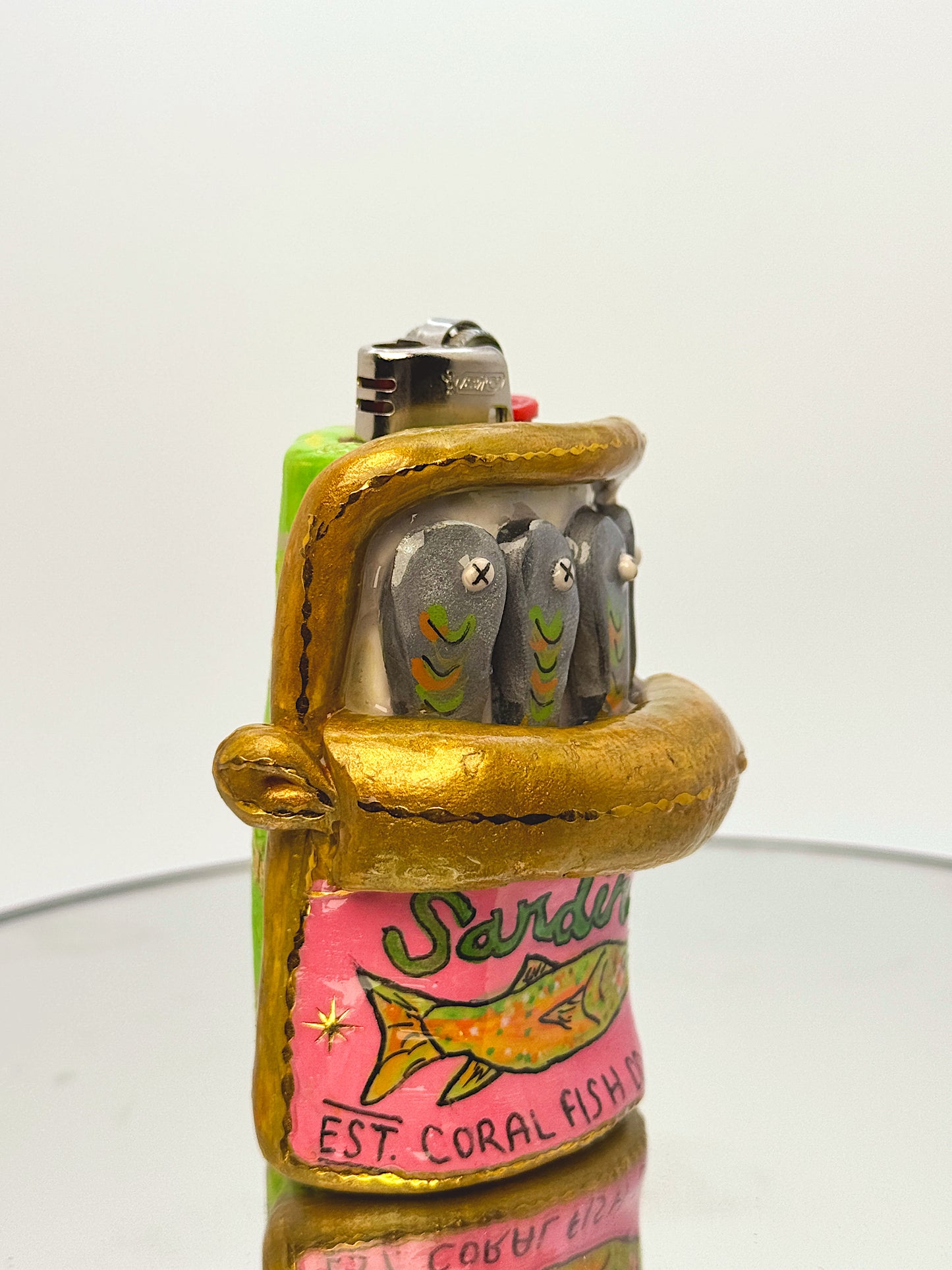 Handmade Sardine Can Lighter Case– Funky Polymer Clay Sculpture