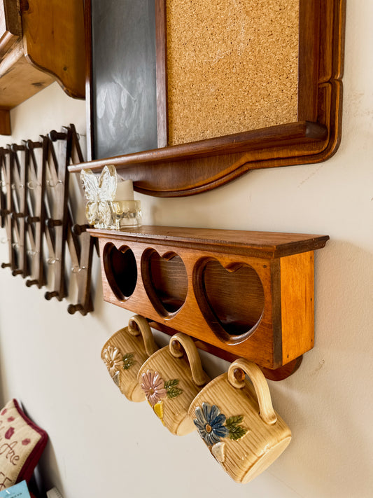 Vintage Wooden Heart Wall Shelf | Mug Rack / Display Shelf