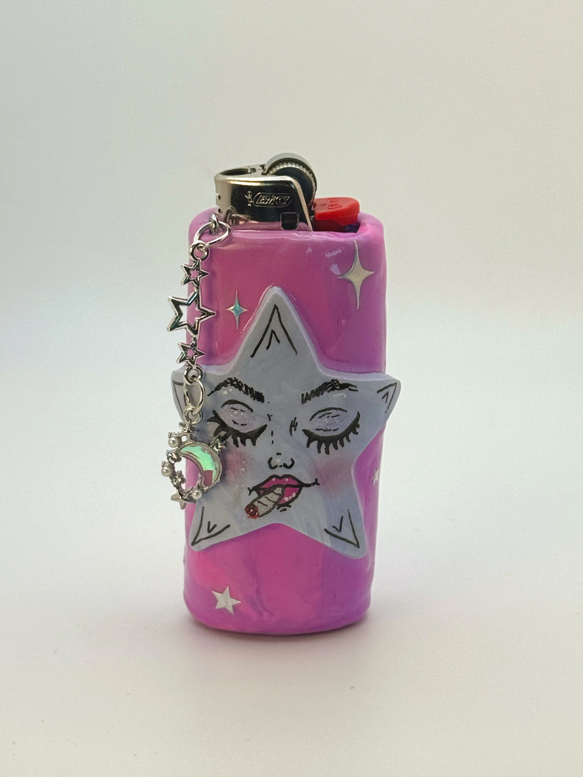Smoking Star Case with charm| Fits Standard Bic | Handmade Polymer Clay Art