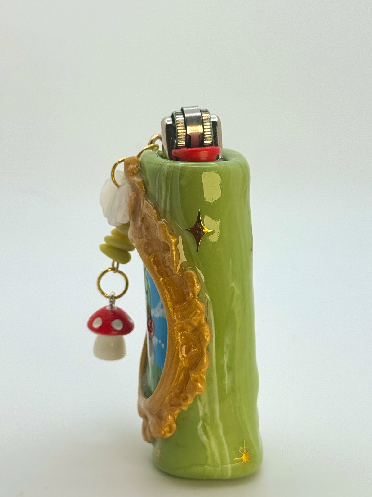 Vintage Frame Rip It Frog Case with charm| Fits Standard Bic | Handmade Polymer Clay Art