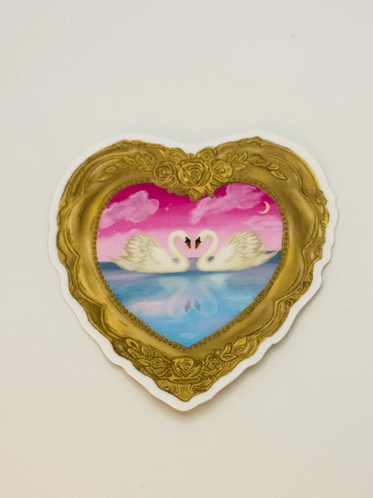 Vintage Frame Swan Painting Sticker | Swan Vinyl Sticker