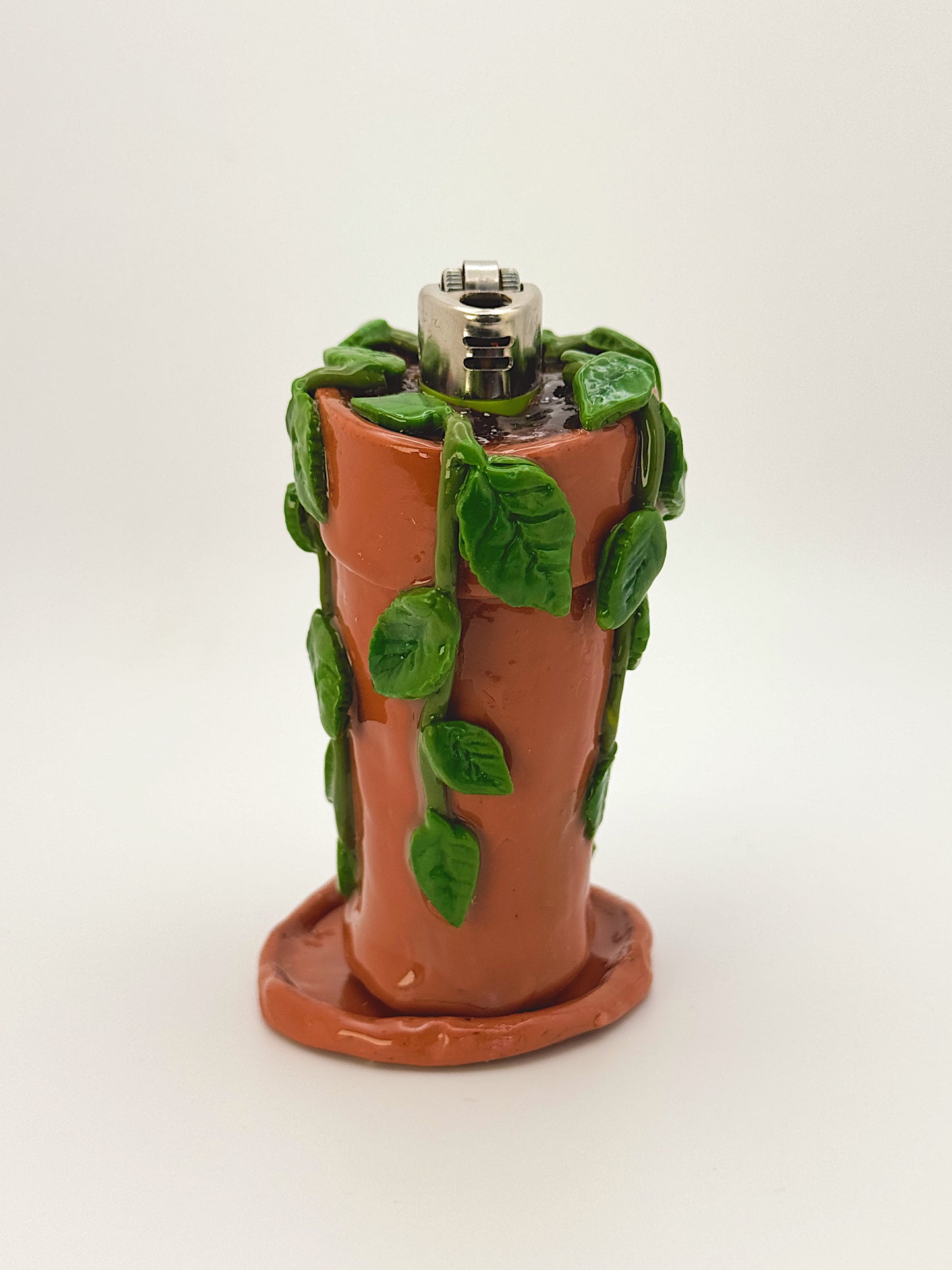 Pothos Lighter Case with Drip Dish – Handmade Polymer Clay