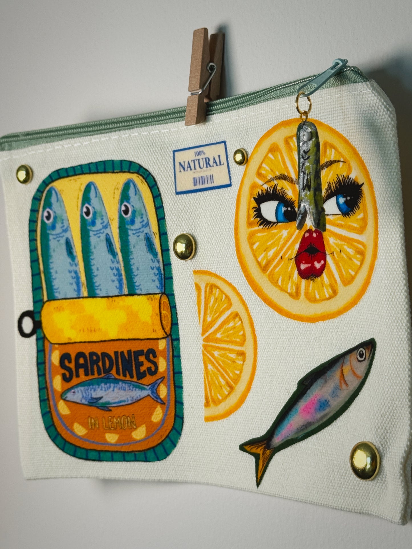 Sardine with Lemon Hand-Pressed Bag | 8 x 6 Natural Cotton | Luxe