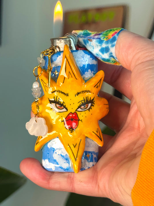 Sassy Sun Case with charm| Fits Standard Bic | Handmade Polymer Clay Art