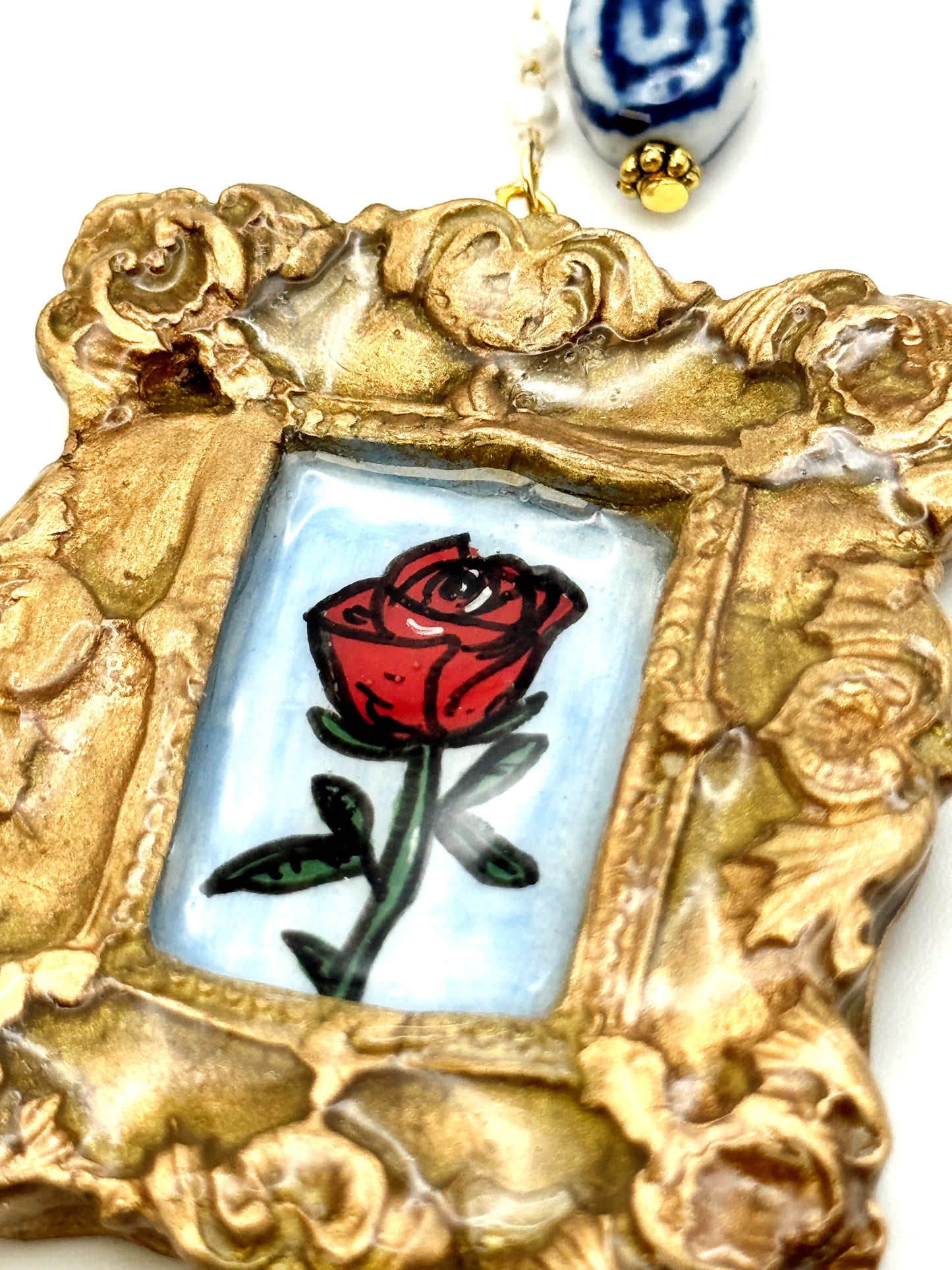 Vintage Frame Rose Bag Charm • Vintage-Inspired Art Keychain