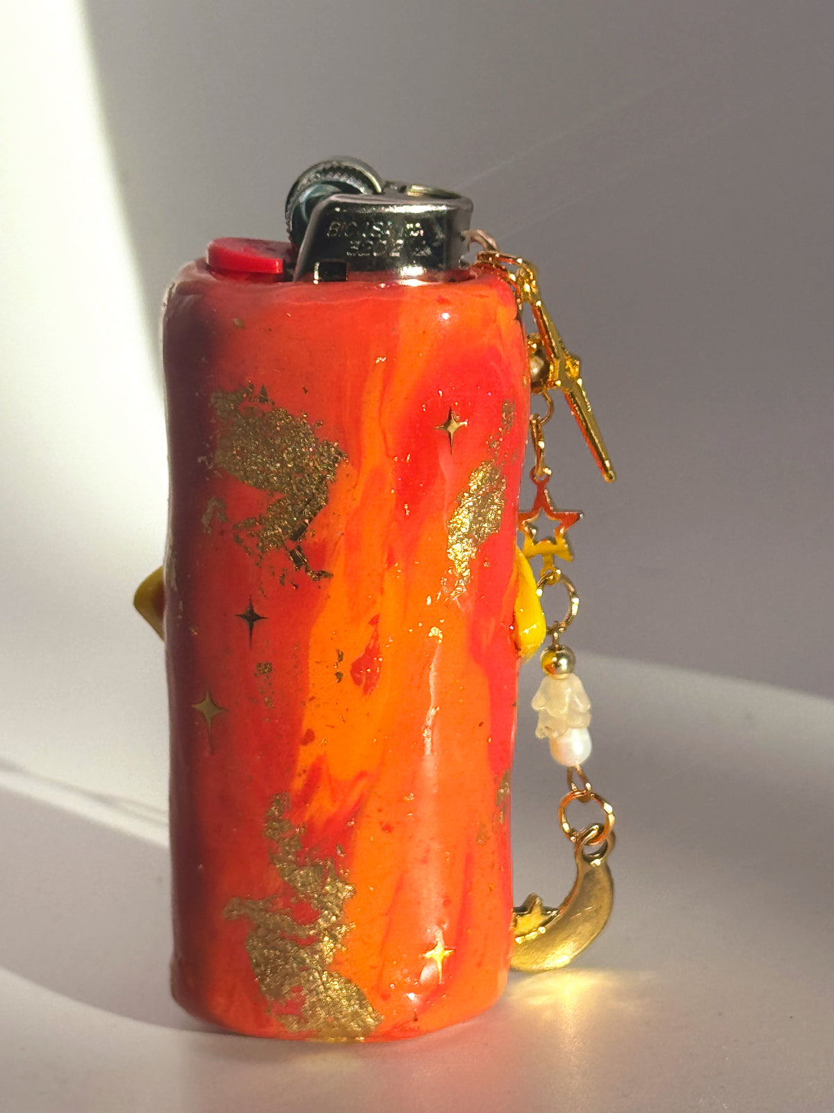 Sunset Star Case with charm| Fits Standard Bic | Handmade Polymer Clay Art