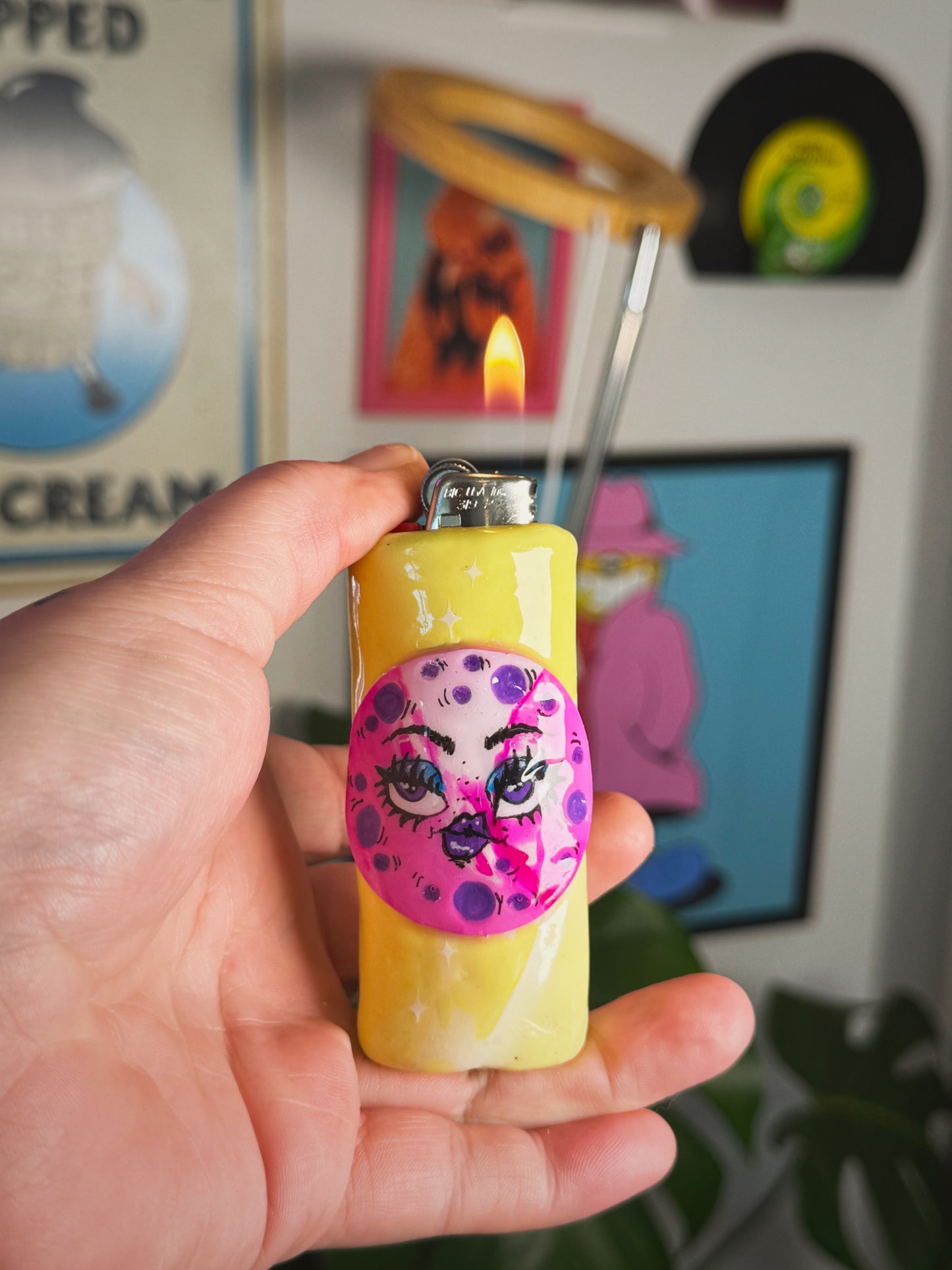 Funky Lil Moon Lighter Case| Fits Standard Bic | Handmade Polymer Clay Art