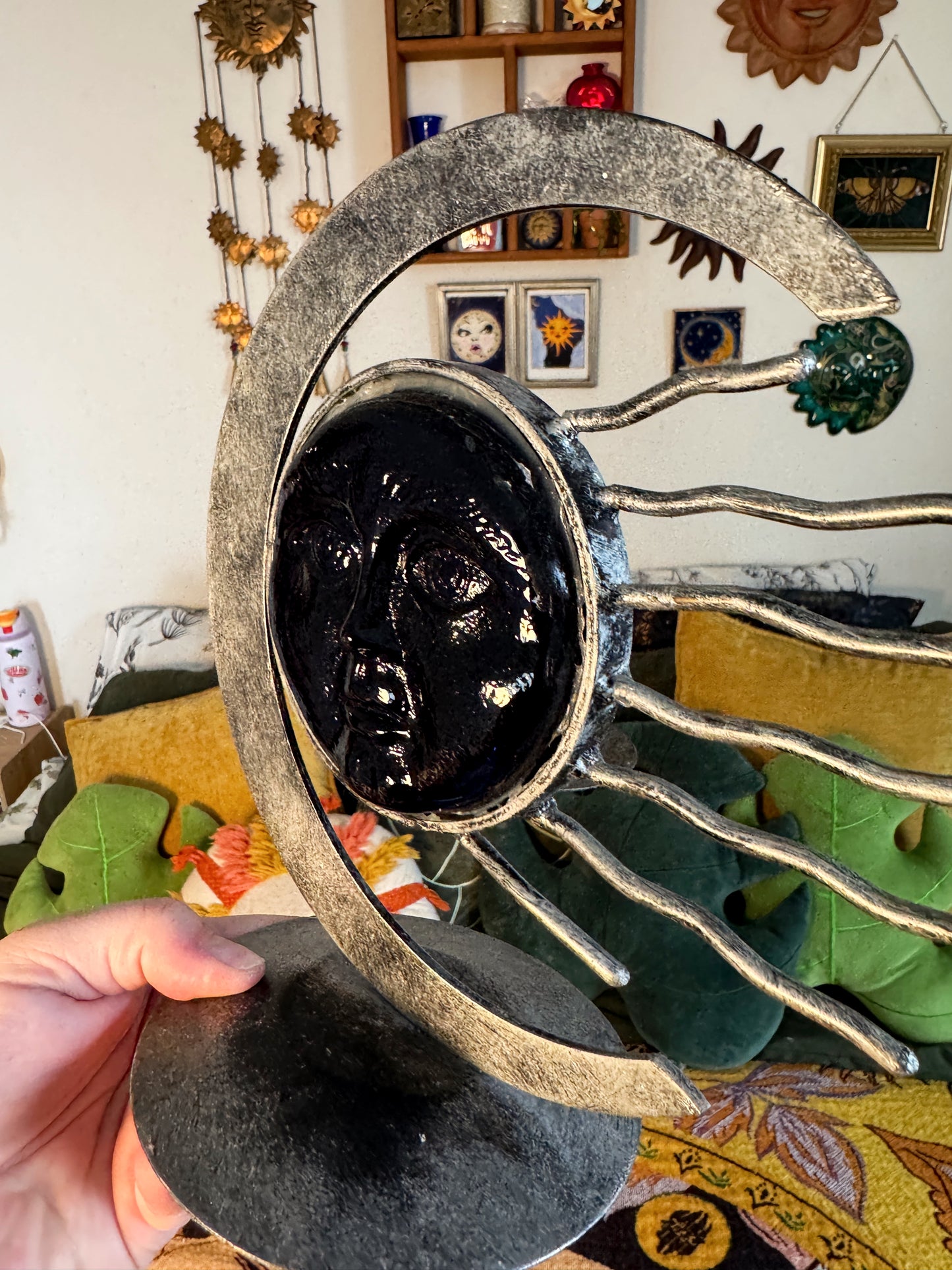 Vintage Celestial Sun Moon Candle Holder – Heavy Metal Sculpture