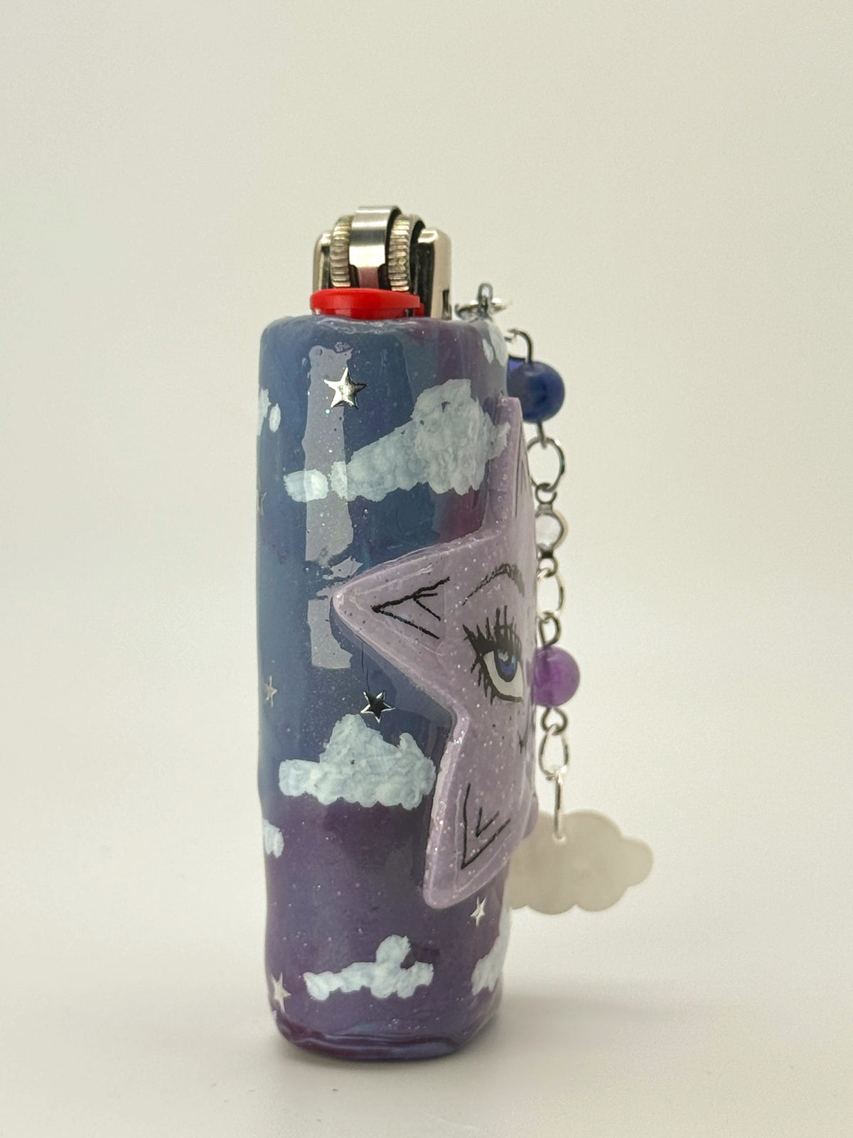 Lilac Haze Star Lighter Case with charm| Fits Standard Bic | Handmade Polymer Clay Art