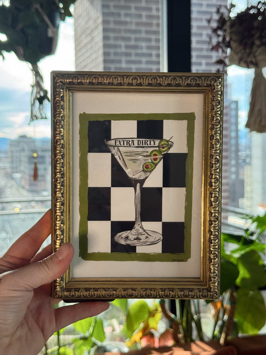 Vintage Framed “Extra Dirty Martini” Art Print – Cocktail Bar Wall Decor – 8x6