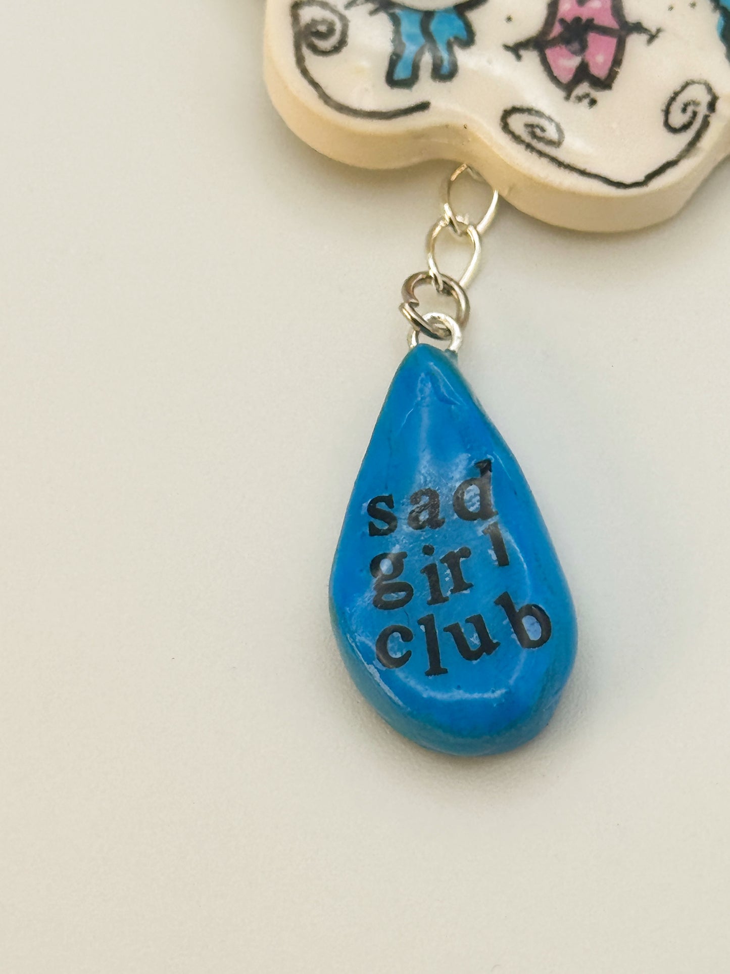 Sad Girl Club Keychain – Handmade Polymer Clay Bag Charm