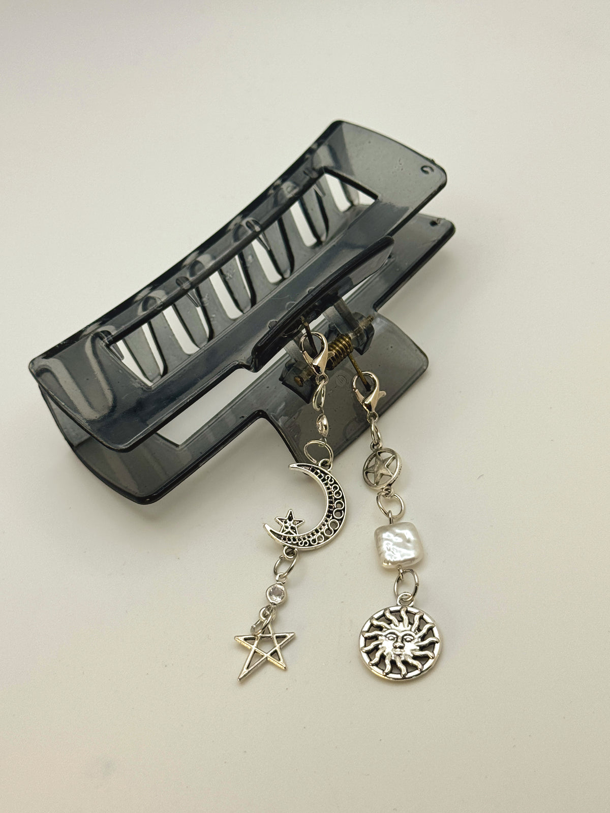 Jelly Black Large Claw Clip with Handmade Beaded Charms | Removable Charm Clip | 4.1”