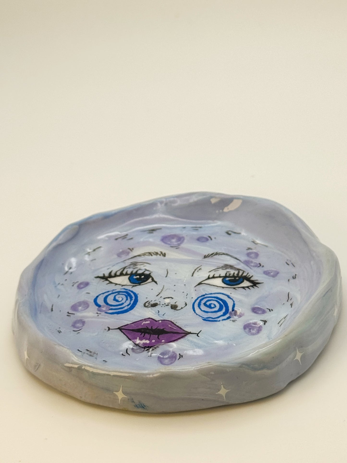 Handmade Moon Face Ring Dish – 3.5” Polymer Clay Celestial Trinket Dish