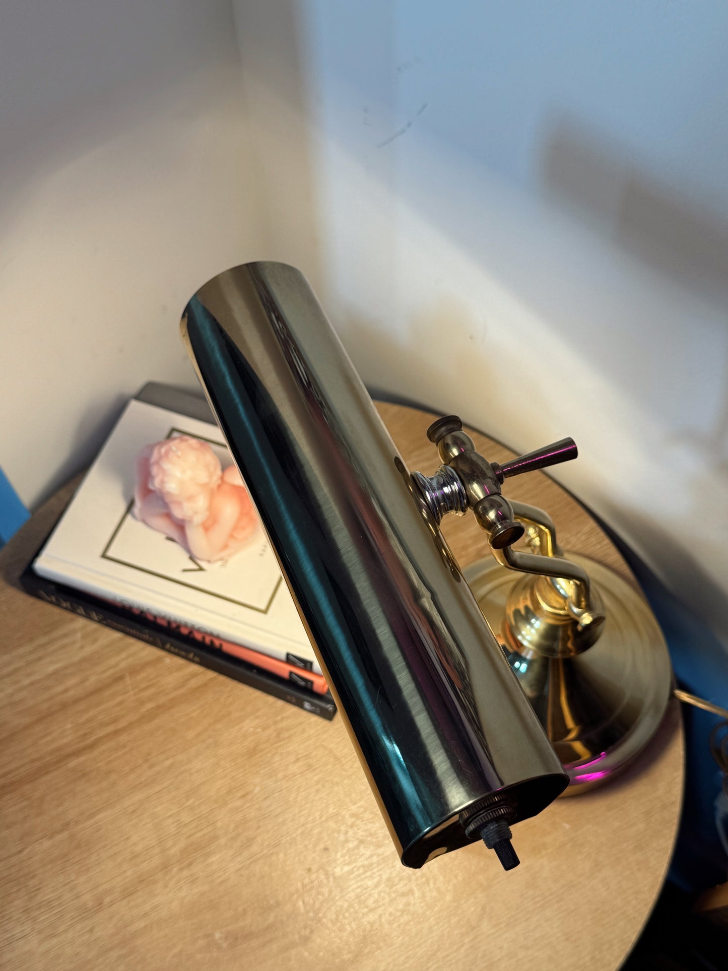 Vintage Brass Banker Style Lamp – Adjustable Arm & Shade – Working