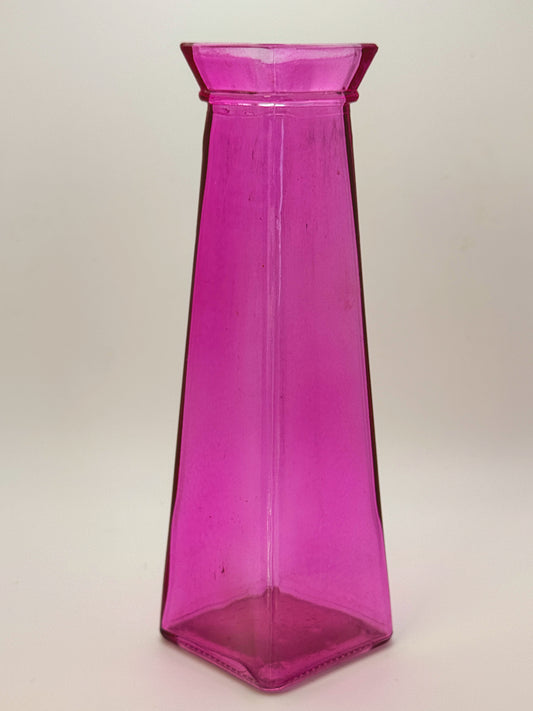 Vintage Pink Square Glass Bottle Vase | Mid-Century Style Glass Decor