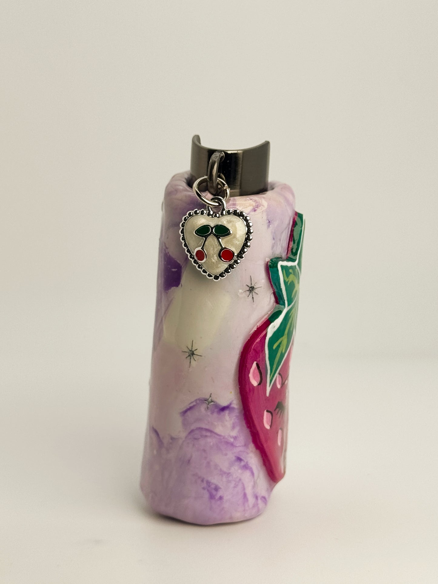 Smoking Berry Lighter Case w/ Charm | Fits Standard Bic | Handmade Polymer Clay Art