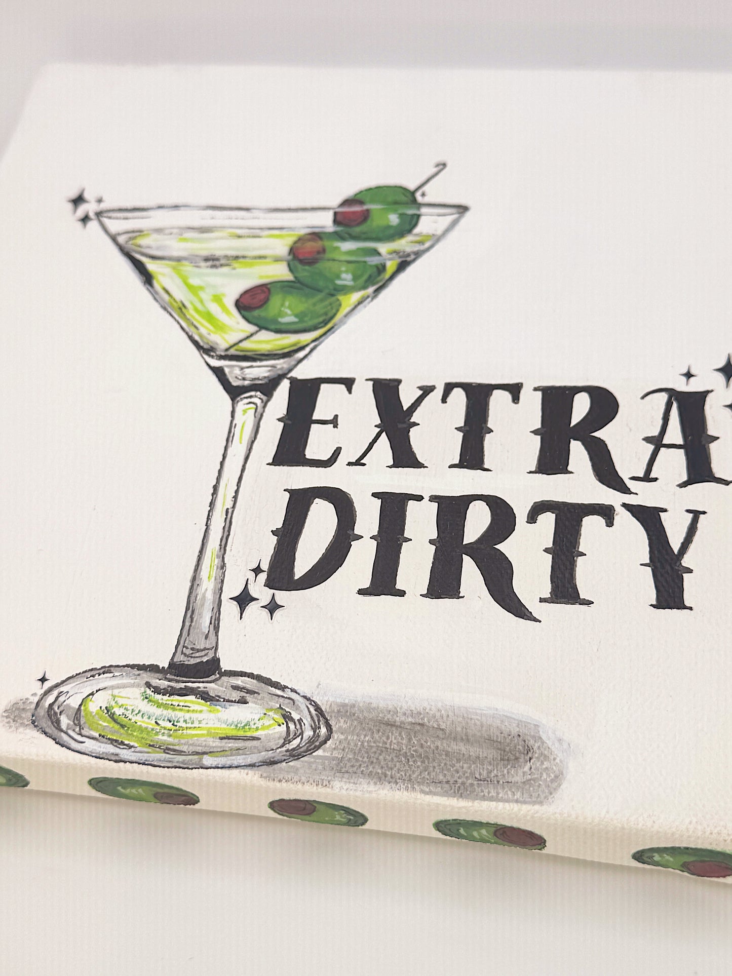 “Extra Dirty” Martini Canvas – 8x8 Hand-Painted Art with Resin Glossy Olives