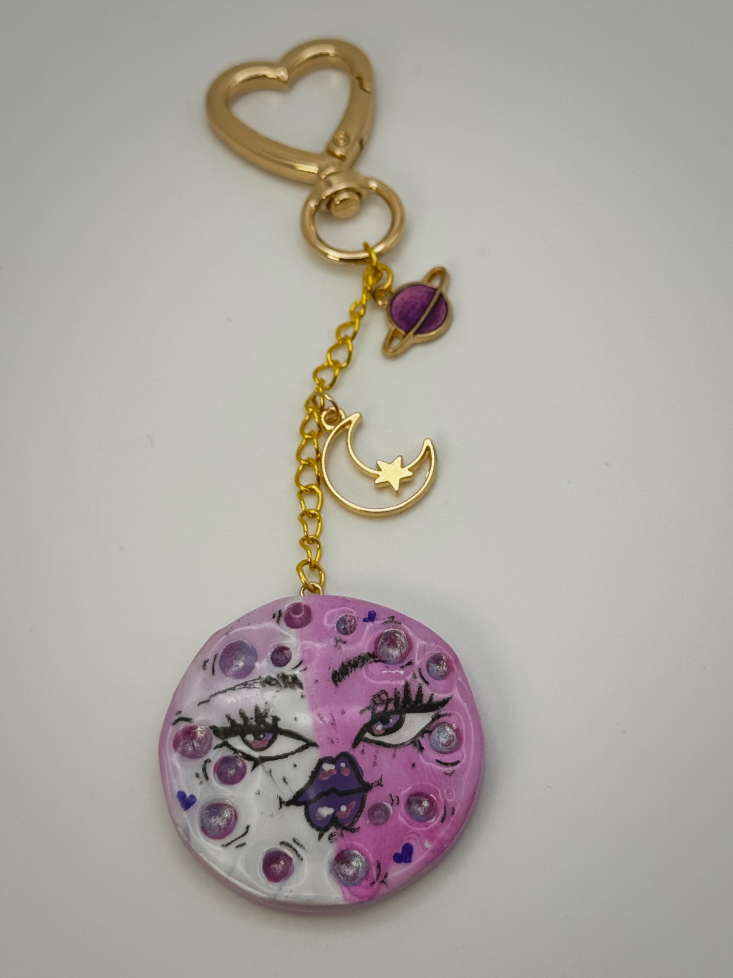 Celestial Dreams Moon Bag Charm | Handmade Polymer Clay Key Chain