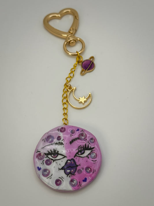 Celestial Dreams Moon Bag Charm | Handmade Polymer Clay Key Chain