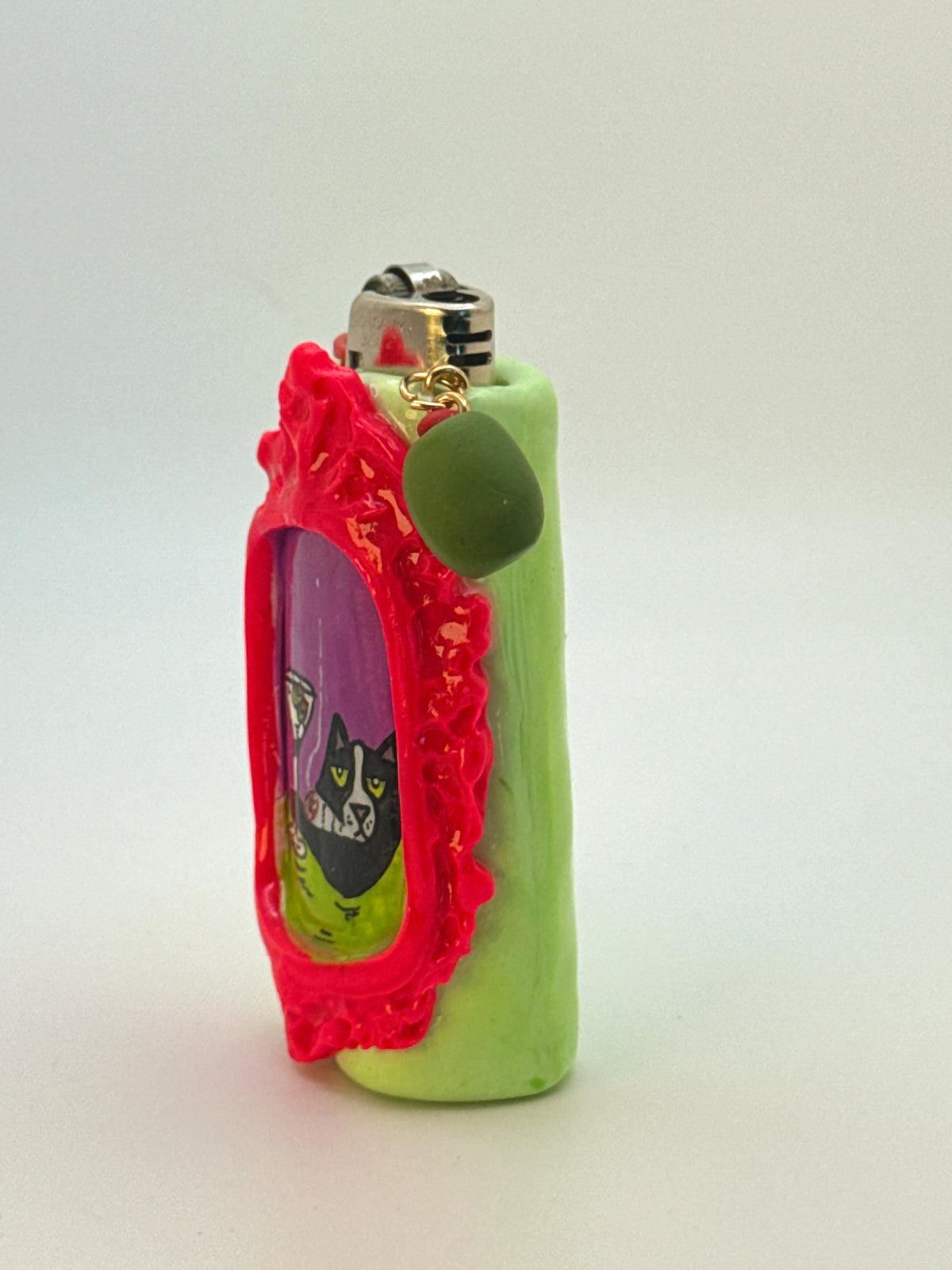Vintage Frame Martini Kitty Case with charm| Fits Standard Bic | Handmade Polymer Clay Art