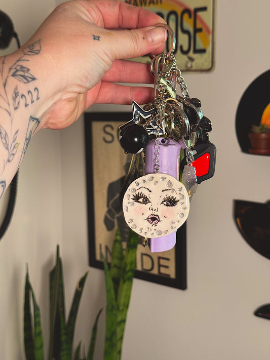 Moon Babe Face Keychain – Hand-Painted Celestial Charm