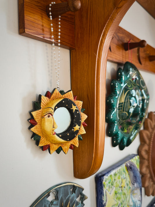 Vintage Mini Sun & Moon Mirror – 9" Whimsigoth Celestial Wall Decor