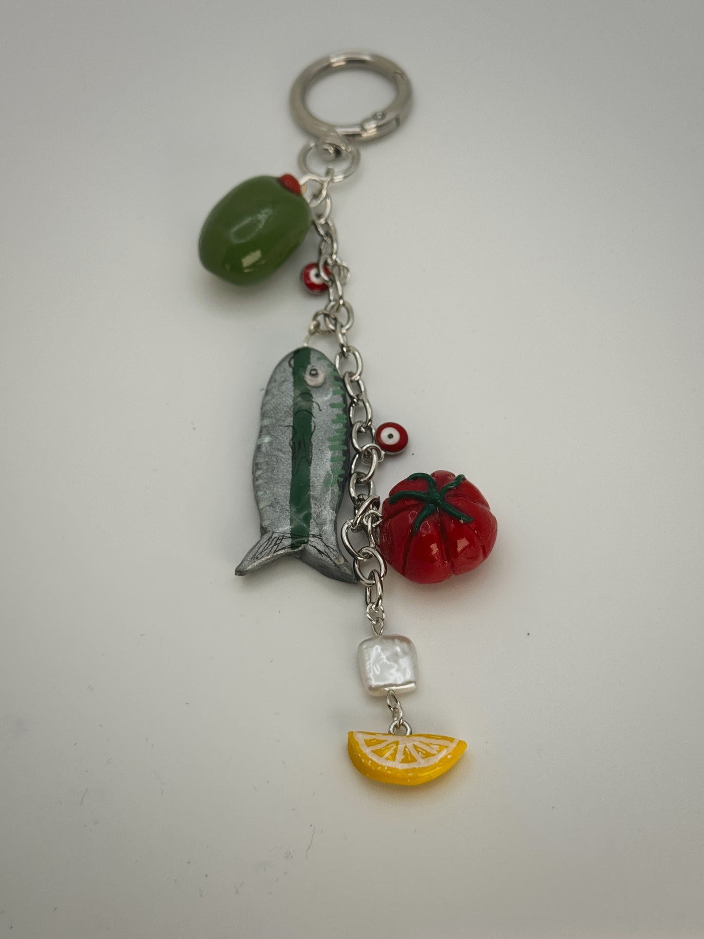 Euro Summer Keychain SILVER – Handmade Polymer Clay Bag Charm