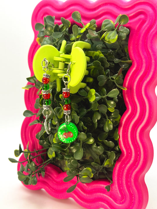 Lime Green Small Claw Clip with Handmade Beaded Charms | Removable Charm Clip | 2.1”
