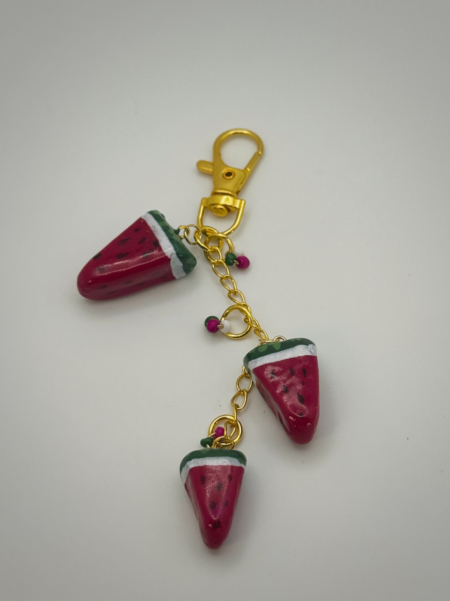 Watermelon Slices Keychain – Handmade Polymer Clay Bag Charm