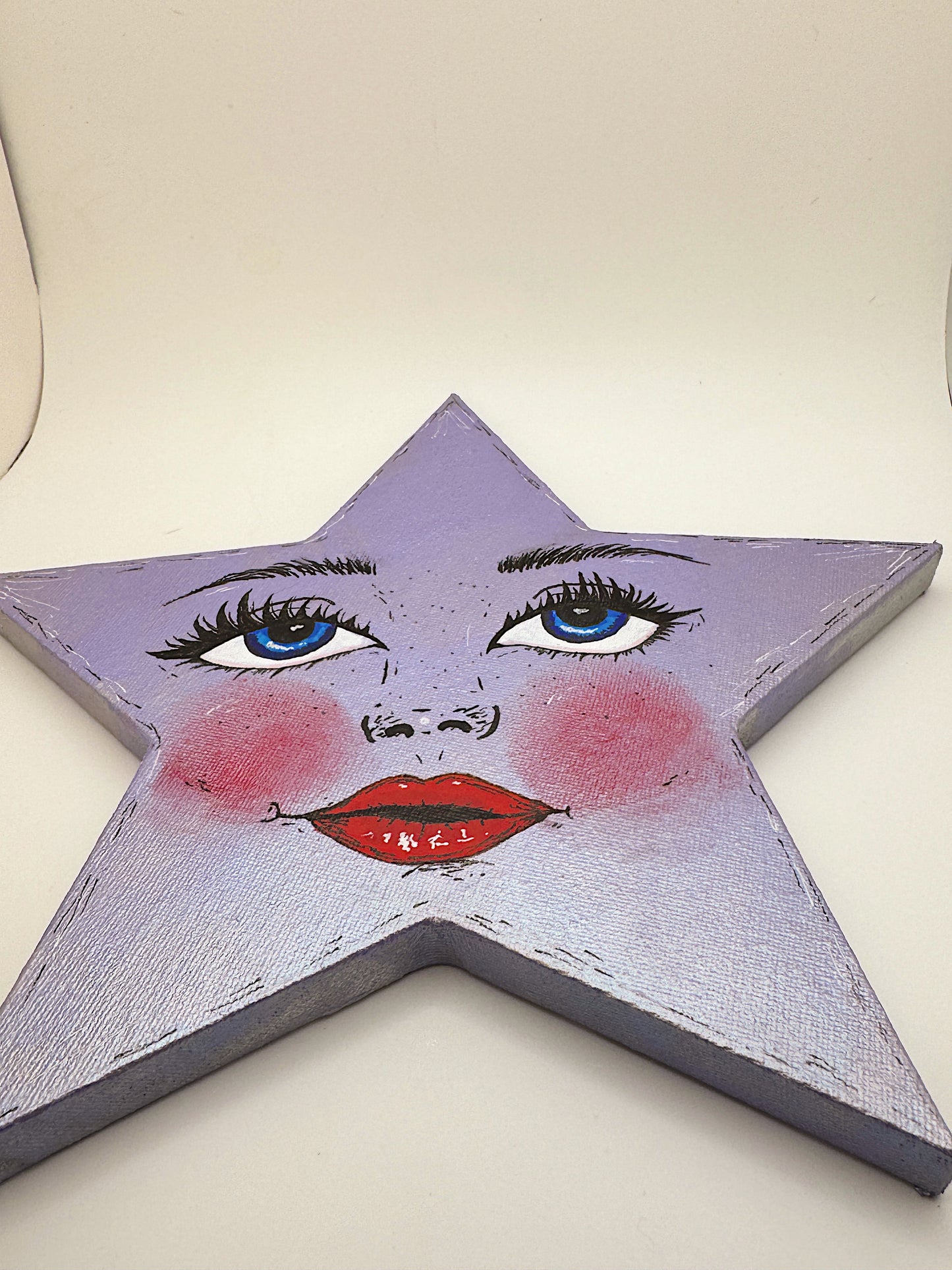 Celestial Star Wall Art – Hand-Painted Star Face Decor— Original 10” Canvas Art