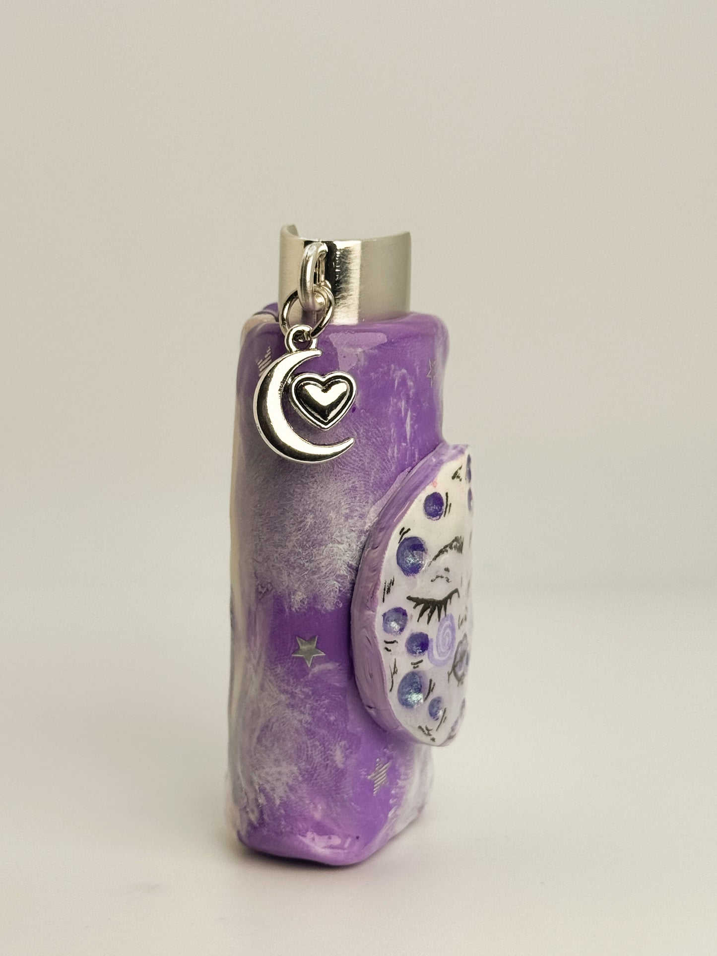 Lavender Moon Lighter Case w/ Charm | Fits Standard Bic | Handmade Polymer Clay Art
